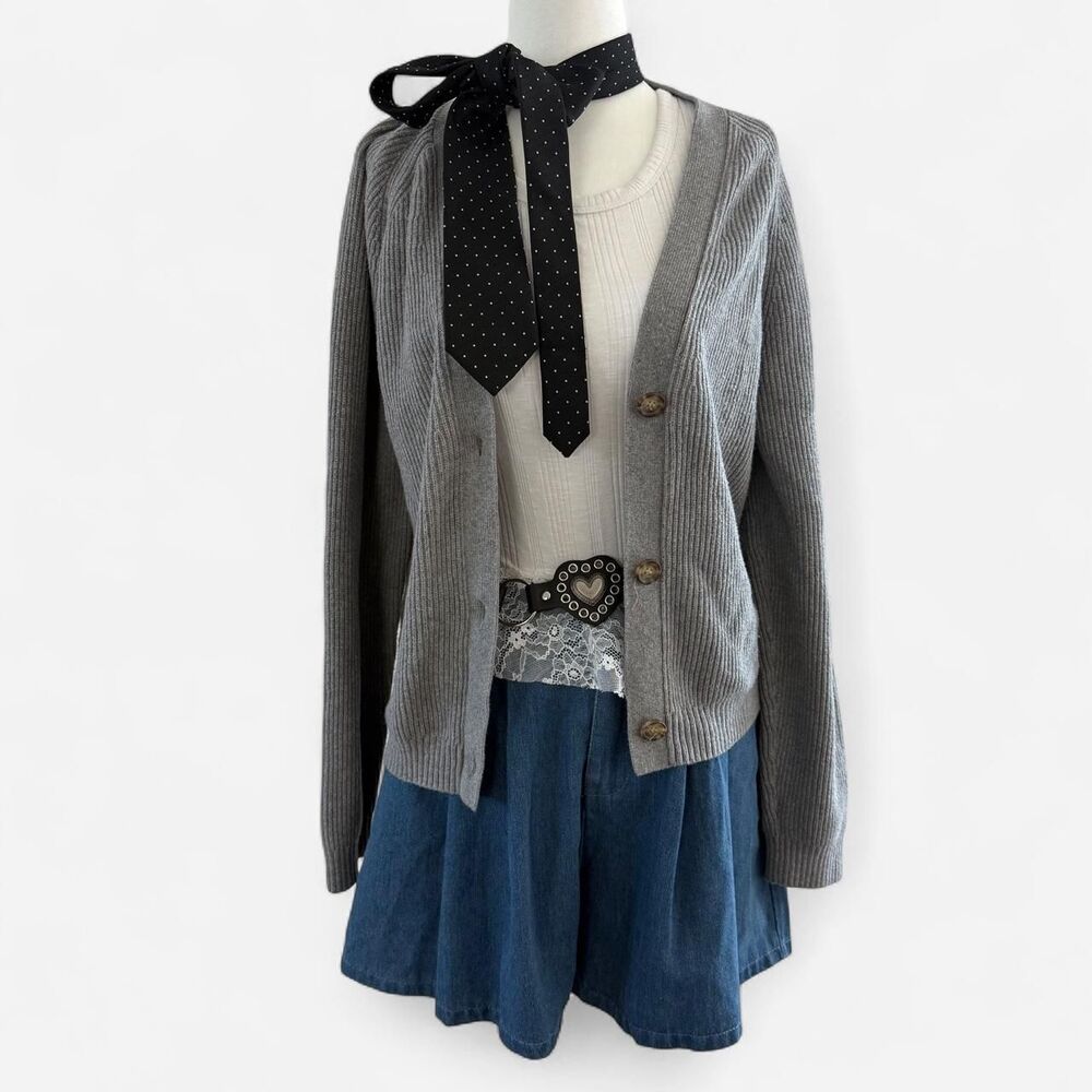 Vintage J.Crew Gray V-Neck Cable Knit Cardigan Sweater